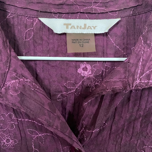 TANJAY Purple Flower Pattern Women’s Blouse - Picture 3 of 4